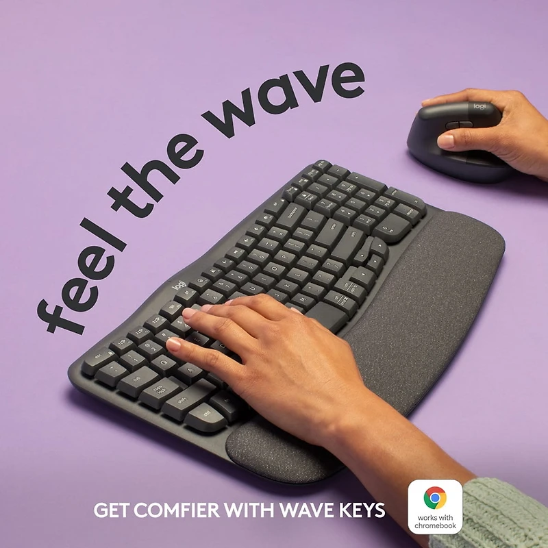 Logitech Wave Keys - clavier ergonomique sans fil, repose-poignets rembourré - Graphite