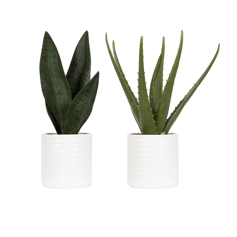 Faux sanseveria Coco dans un pot blanc 27,3cm H x 7,6cm L x 6,4cm P