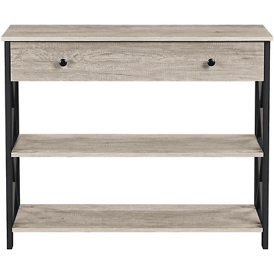 Fullfurnique Vintage Wooden Console Table with 1 Drawer and 2 Open Shelves, Gray