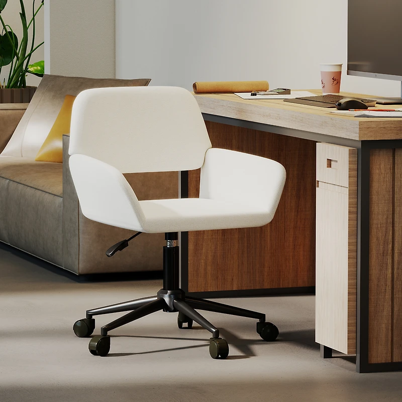 Homy Casa Chaise de Bureau Pivotante 24 po, 1 Pièce, Fauteuil de Bureau Réglable en Chenille avec Base en Métal pour Bureau, Coiffeuse, Étude, Beige