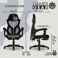 Gamer Gear - Fauteuil de bureau avec dossier réglable en mailles et repose-pieds, charge maximale de 124,7 kg (275 lb), noire