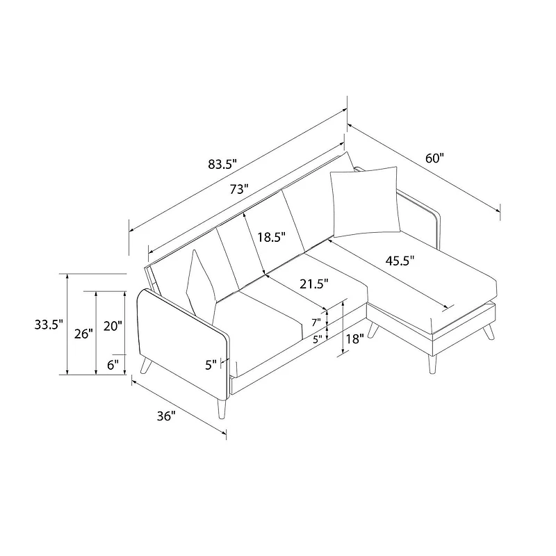 Novogratz Magnolia Reversible Sectional Sofa with Pillows