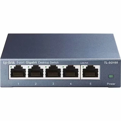 TP-LINK TL-SG105 5-Port 10/100/1000Mbps Desktop Gigabit Steel Cased Switch - 5 Ports - Gigabit Ethernet, TL-SG105 5-Port
