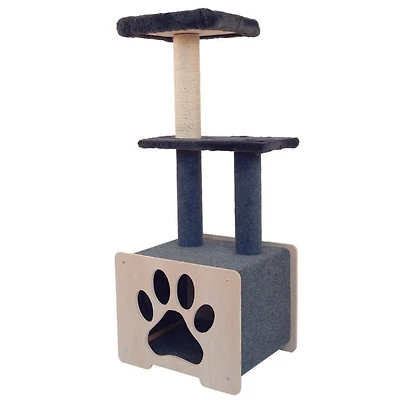 Hut Hideout - Deluxe 3-Level Cat Tree (Grey)