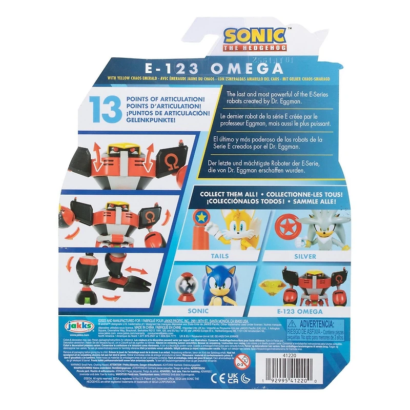 Figurine de 4 pouces Sonic – E-123 Omega avec Émeraude de chaos jaune