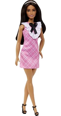 Barbie Fashionistas Doll #209 with Black Hair and a Plaid Dress, Ages 3+