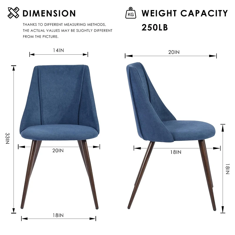 Homycasa Set of 2 Dining Chairs - Upholstery Side Chair with Backrest Metal Legs for Dining Room Kitchen