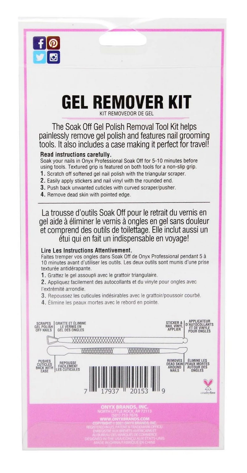 Trousse d’outils pour enlever le vernis en gel par trempage Onyx Professional avec étui d’entreposage, 3 pièces Trousse de trempage, 3 pièces
