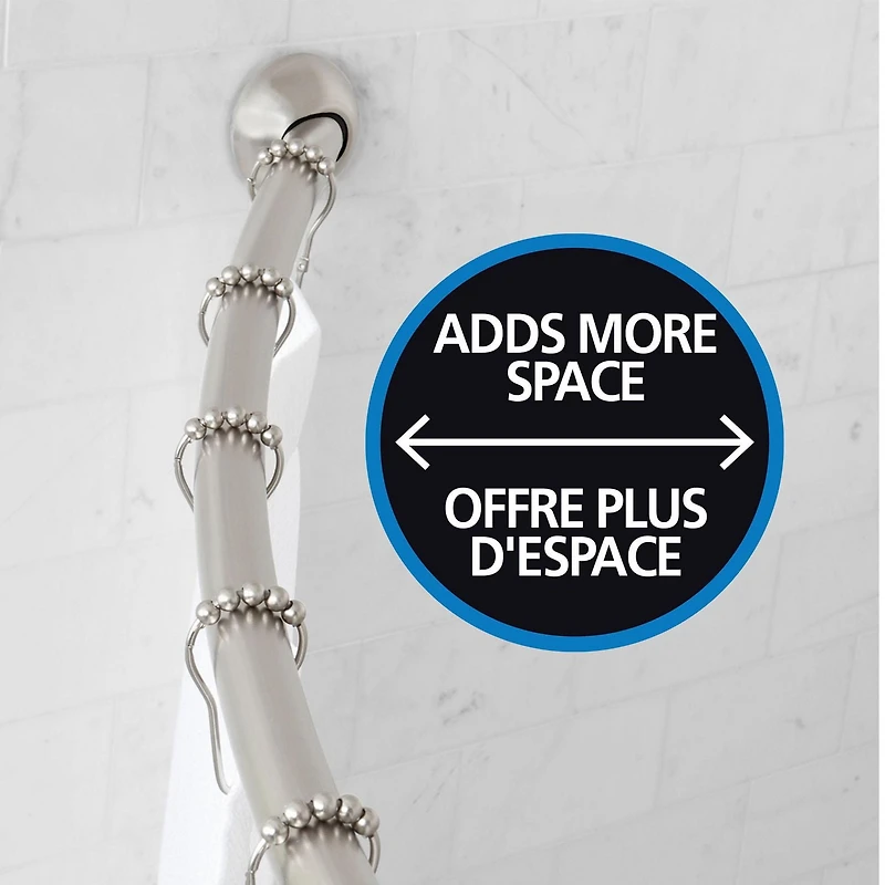 Mainstays Smart Rods Permanent-Mount Curved Shower Rod, 48" to 72", Brushed Nickel