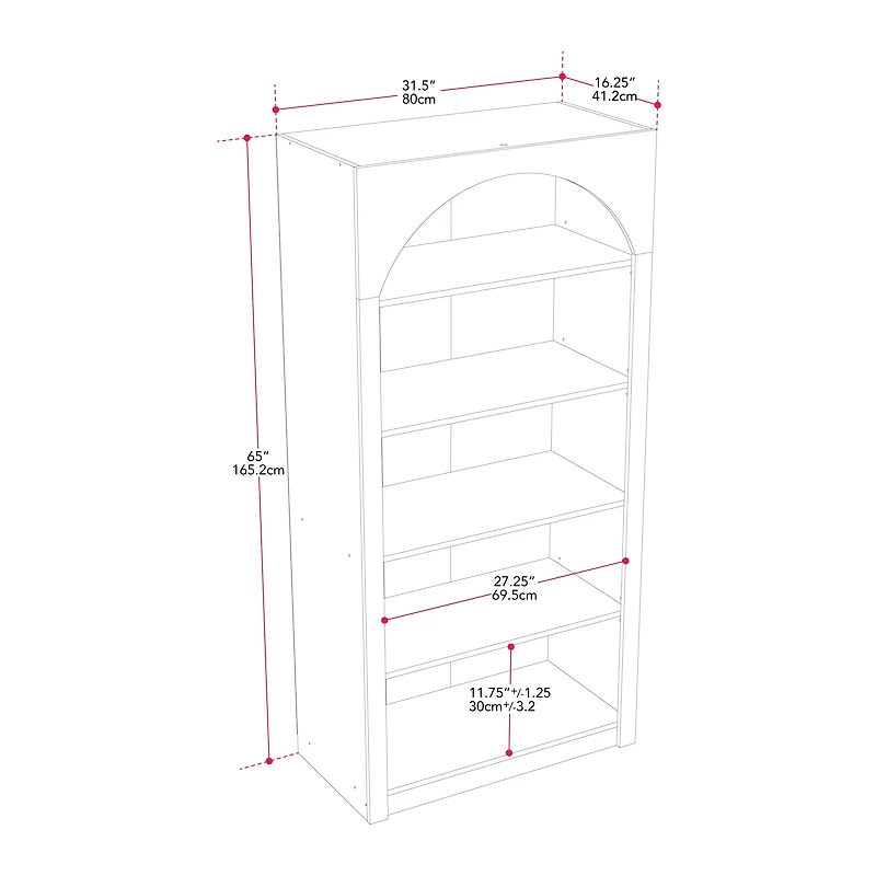 CorLiving Caldwell Engineered Wood Arched Top Adult Bookcase with 5 Shelves