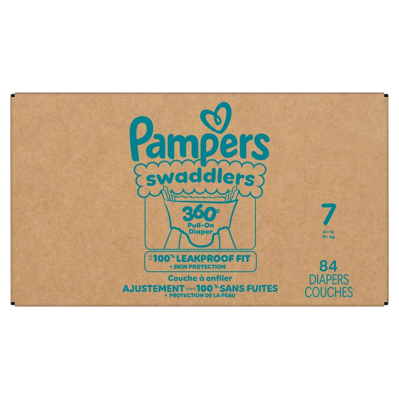 Pampers Diapers - Swaddlers 360° - Size 7, up to 100% Leakproof Comfy Dry Fit, EZ Off Tabs Designed for Easy Changes, Pull On Diaper
