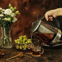 BUYDEEM K2423 Tea Maker, Durable 316 Stainless Steel & German Schott Glass Electric Kettle, Removable Infuser, Auto Keep Warm, BPA Free, 1.2L