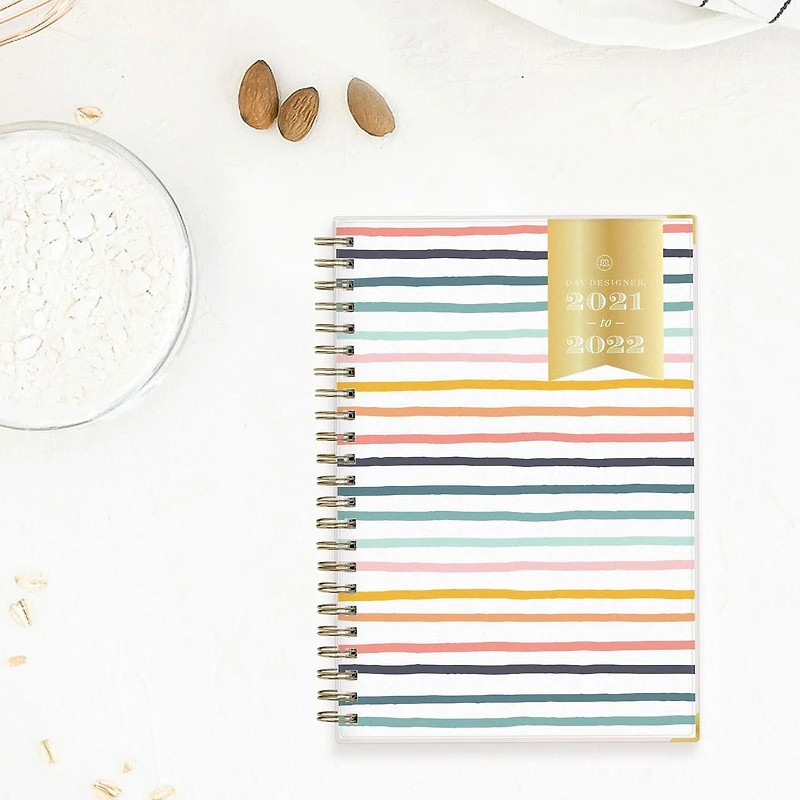 Agenda hebdomadaire/mensuel Day Designer Rainbow Stripe, format moyen, année 2021-2022
