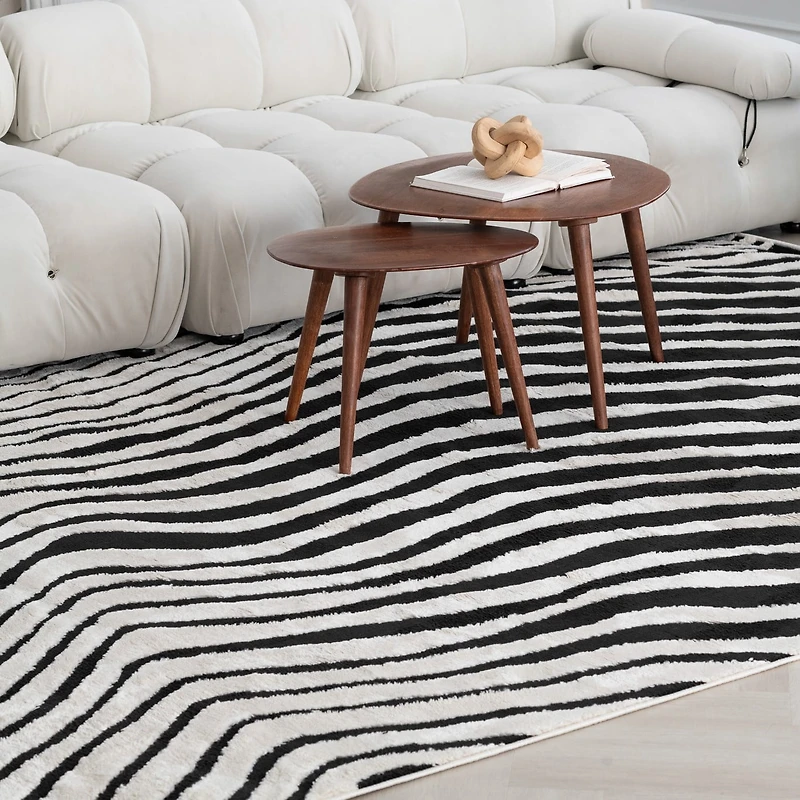 Tapis d'interieur a imprime zebre Rug Branch Domus, creme noir, moderne - Salon, chambre, salle a manger et cuisine
