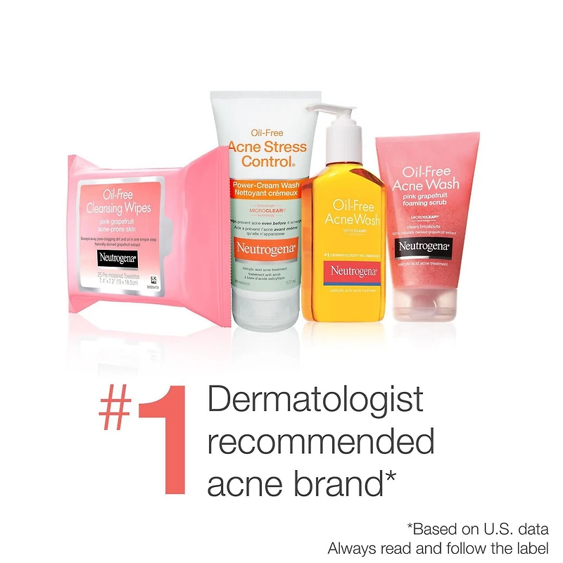Neutrogena Oil-Free Acne Wash, Facial Cleanser with 2% Salicylic Acid Acne Treatment, Daily Oil-Free Acne Face Wash for Acne-Prone Skin with Salicylic Acid, 269 mL