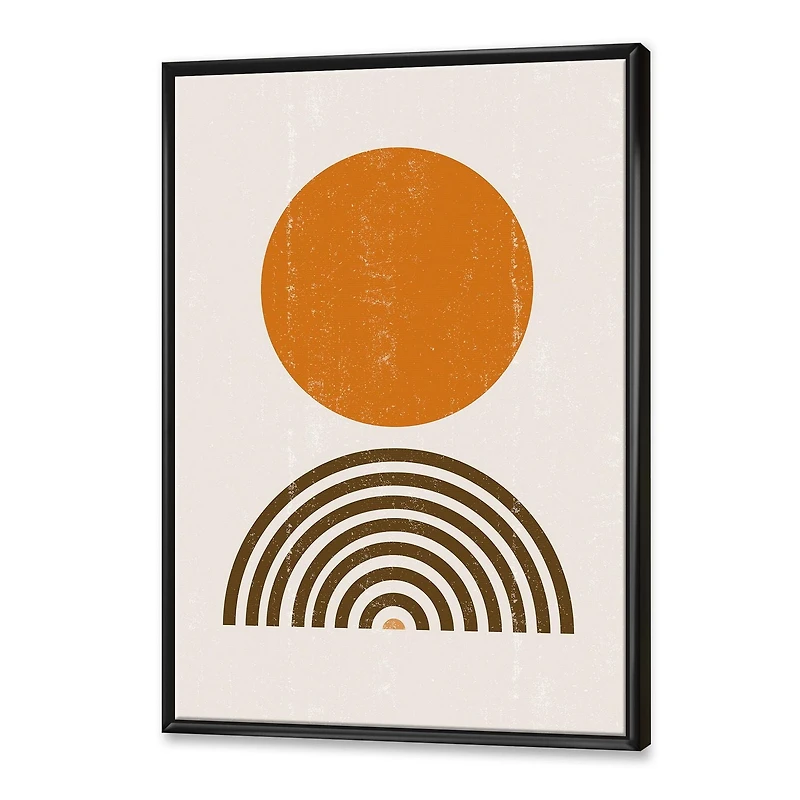 Designart Abstract Minimal Orange Sun and Rainbow I FLOAT FRAME WALL ART