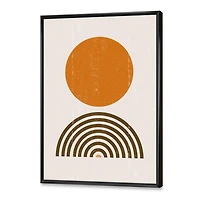 Designart Abstract Minimal Orange Sun and Rainbow I FLOAT FRAME WALL ART