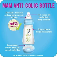 Biberon anti-coliques MAM Easy Start 260 ml (1 unité), produits essentiels pour bébé, biberons à débit moyen avec tétine en silicone, biberons pour bébé garçon