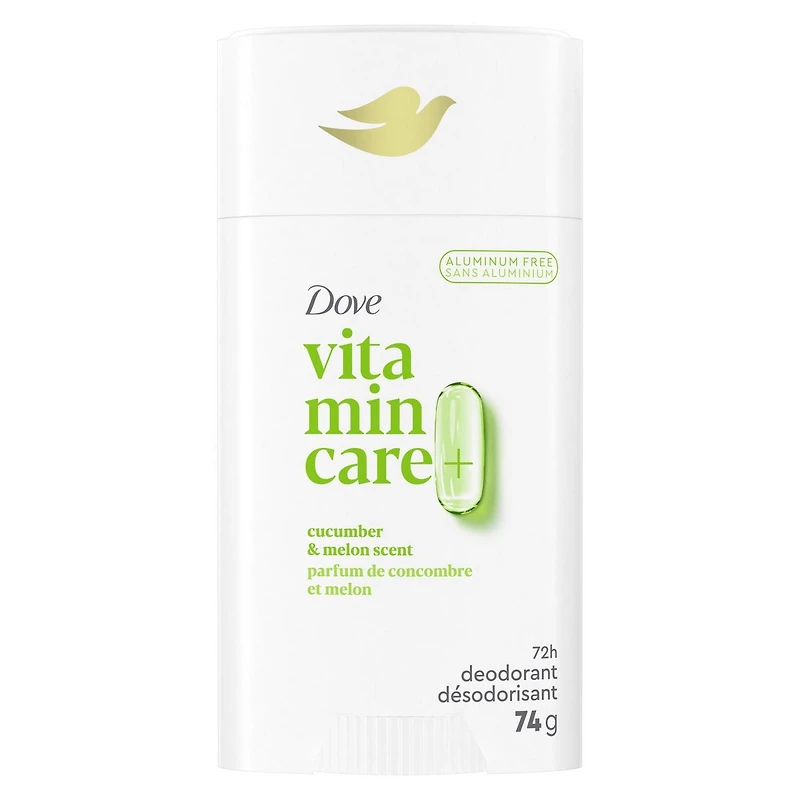 Dove Vitamin Care+ Cucumber & Melon Scent Aluminum-Free Deodorant Stick, 72h Breathable Odour Protection, 74g
