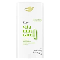 Dove Vitamin Care+ Cucumber & Melon Scent Aluminum-Free Deodorant Stick, 72h Breathable Odour Protection, 74g