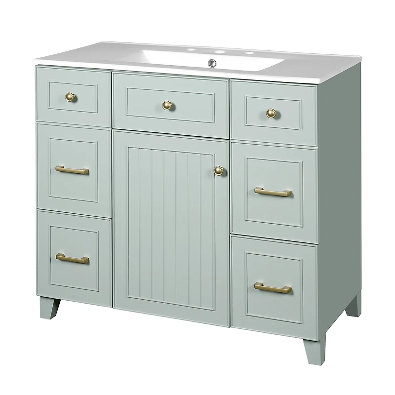 Homy Casa 36 in Moss Green Kitchen Sideboard with Ceramic Sink