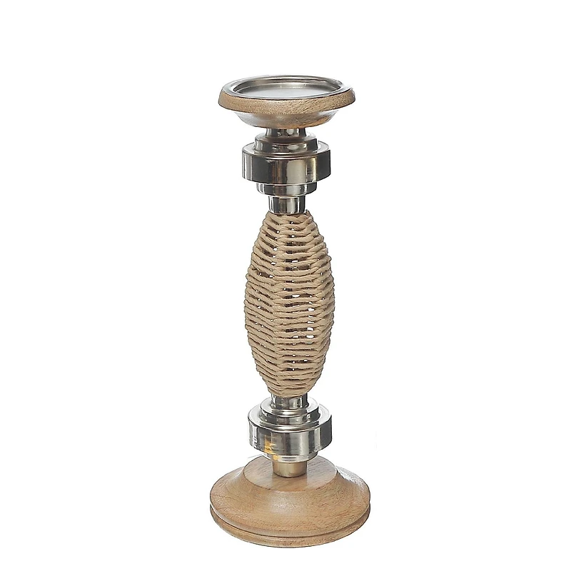 Oval Raffia Metal Pillar Candlestick 13.25 "