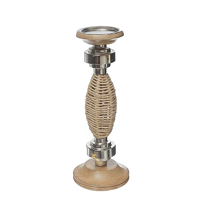 Oval Raffia Metal Pillar Candlestick 13.25 "