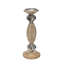 Oval Raffia Metal Pillar Candlestick 13.25 "