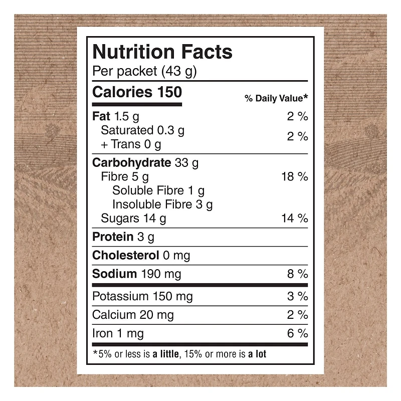 Quaker Gruau instantané Teneur élevée en fibres Raisins secs et épices 344 g.