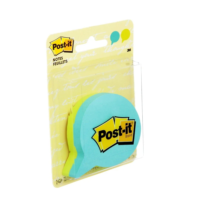 Post-it® Notes, 7350-BLB, thought bubble-shaped, light blue, green, 2.6 in x 2.6 in (66 mm x 66 mm), 2 per pack
