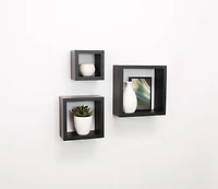Ens. étagères hometrends cubes muraux en noir Tailles 5 x 5 x 3¾ po, 7 x 7 x 3¾ po, 9 x 9 x 3¾ po