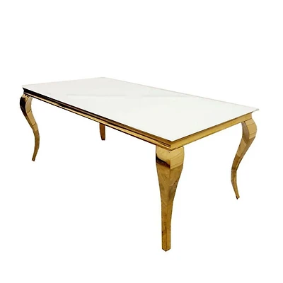Table de salle à manger en faux marbre blanc de la collection Heavenly avec base en acier inoxydable doré