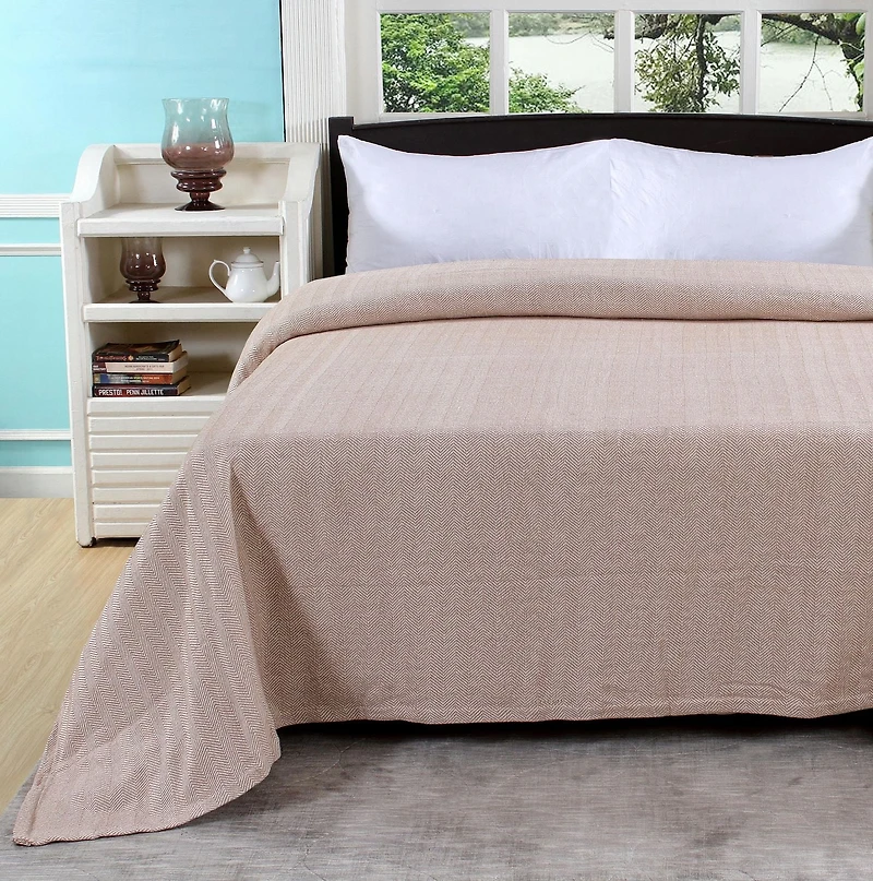 Fabstyles 100% Cotton Soft and Cozy Blanket - Herringbone Weave Cotton Blanket - Perfect for Layering Any Bed for All Season (Grey/White, Queen (90''x90''))