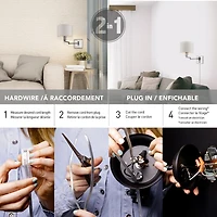 Applique murale en métal à 1 lumière Bernard par Globe Electric, prise murale ou kit de conversion pour câblage intégré, interrupteur rotatif marche/arrêt, abat-jour en tissu blanc, cordon d’alimentat