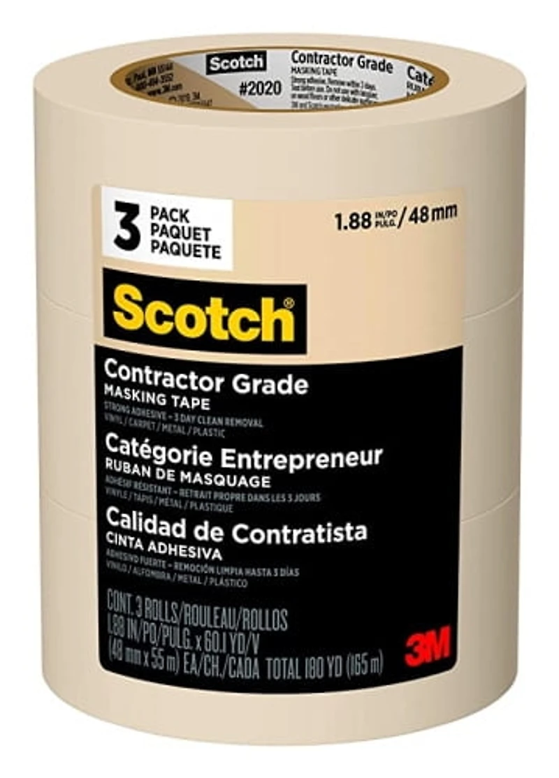 3M 2020-48EP3 1.88" x 60.1yd (48mm) Scotch Contractor Grade Masking Tape (3pk)