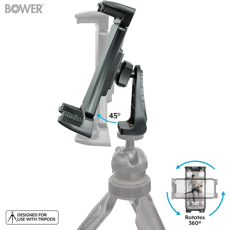 BOWER - SUPPORT DE TRÉPIED AVEC INCLINAISON À 45 DEGRÉS CONÇU POUR TÉLÉPHONES ET TABLETTES