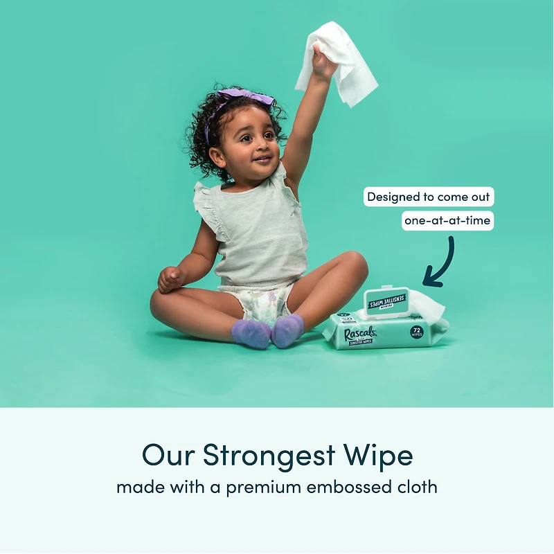 Rascals Premium Sensitive Wipes, Single Pack, 72 Count, Unisex