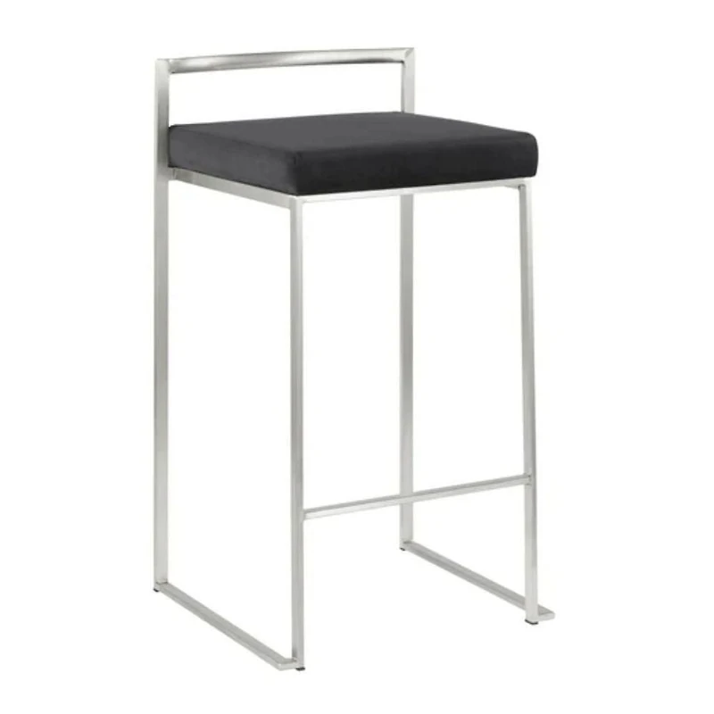 Salem Counter Stool in Black made of stainless steel frame in polished chrome finish and Black PU leather upholstered seat