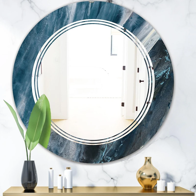 Designart 'Splash Blue Indigo' Modern Round Wall Mirror - Triple C 24x24