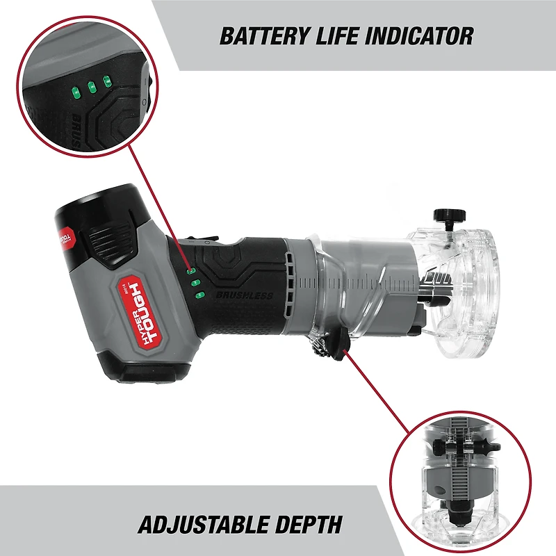 Hyper Tough 12V Max Brushless Lithium-Ion Palm Edge Router with 1.5Ah Battery and Charger, HYPER TOUGH 12V PALM ROUTER