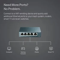 TP-LINK TL-SG105 5-Port 10/100/1000Mbps Desktop Gigabit Steel Cased Switch - 5 Ports - Gigabit Ethernet, TL-SG105 5-Port