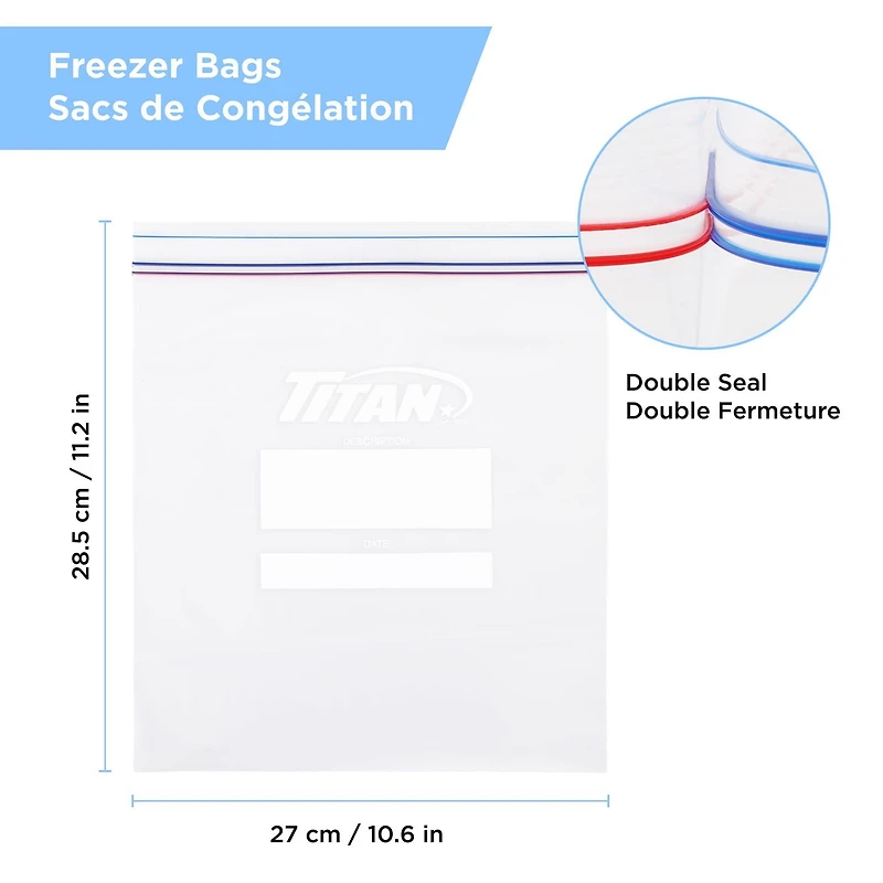 TITAN Sacs de Congélation Grand Format à Double Fermeture, 160 sacs 4 x 40