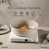 Carote Ceramic Pans and Pots Set, 13 Piece Industion Kitchen Non-Stick Cookware Sets Taupe