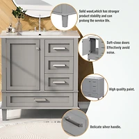 Homy Casa 30 in Modern Charcoal Grey Kitchen Sideboard with Ceramic Sink