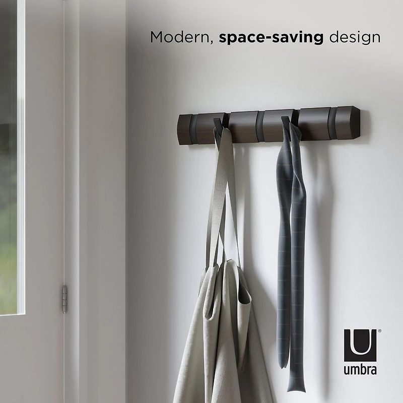 Umbra Flip Wall Mounted Coat Rack,Black/Walnut