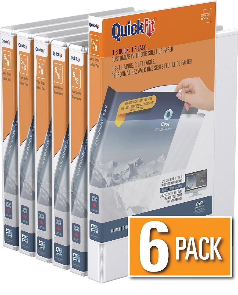 QuickFit View Binder, Round Ring, 6 Pack, 5/8"