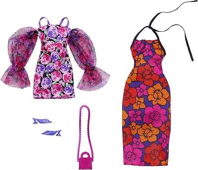 Barbie Clothes, Floral-Themed Fashion and Accessory 2-Pack for Barbie Dolls