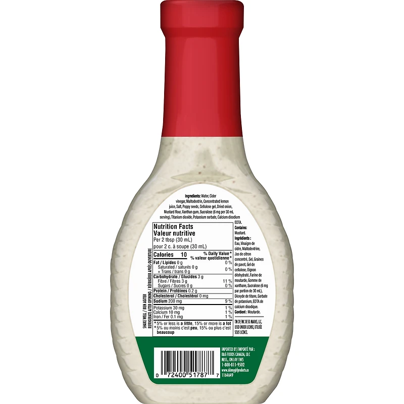 Vinaigrette Aux Graines de Pavot de Skinnygirl, Sans Gras, Sans Sucre 237 mL
