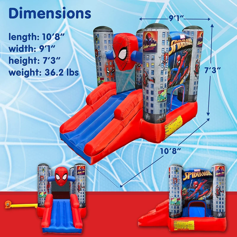 Funormous Disney Spider-Man Outdoor Bounce House with Slide, Plus Heavy Duty Air Blower with GFCI for Kids Ages 3-8 Years