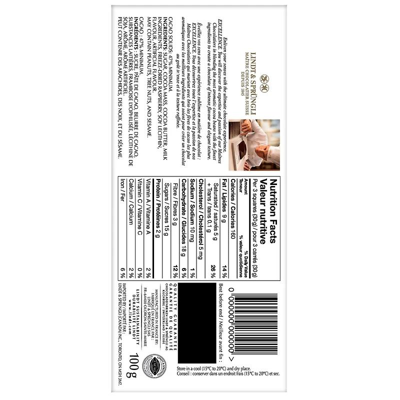 Lindt EXCELLENCE Raspberry Dark Chocolate Bar, 100g, 100 g